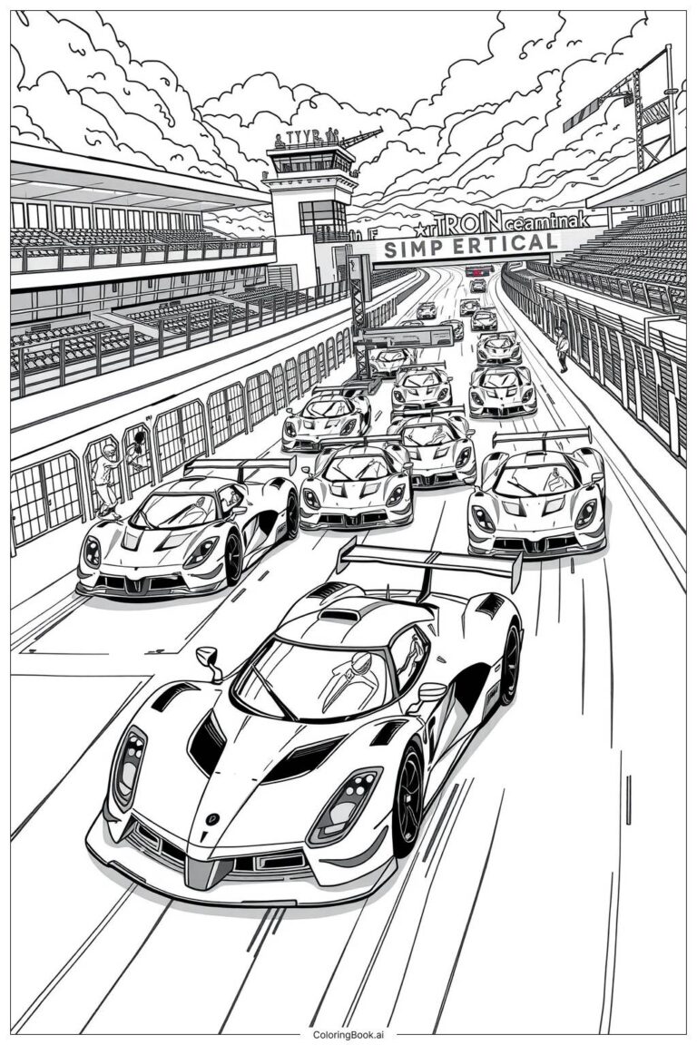 Supercar Ultimate Race Competition Coloring Page Free PDF PNG Printable 