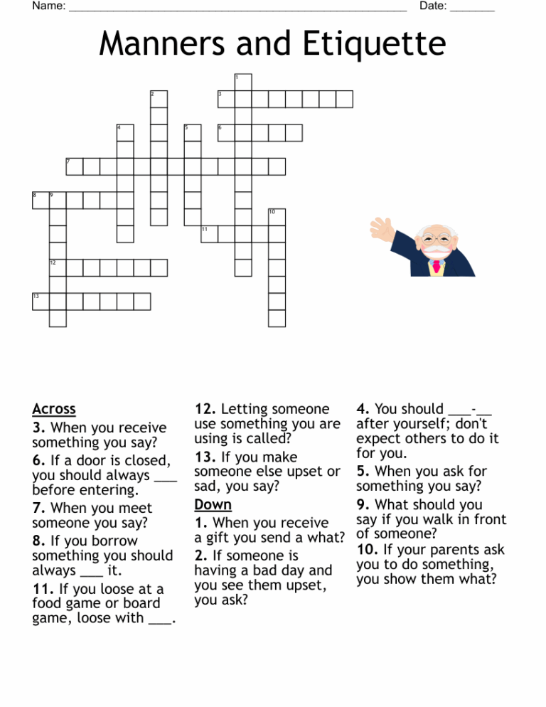Table Manners Crossword WordMint