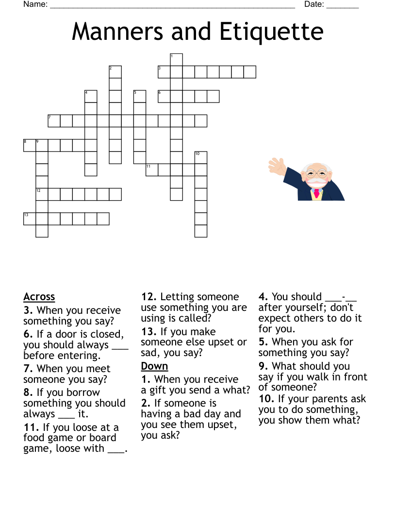 Table Manners Crossword WordMint