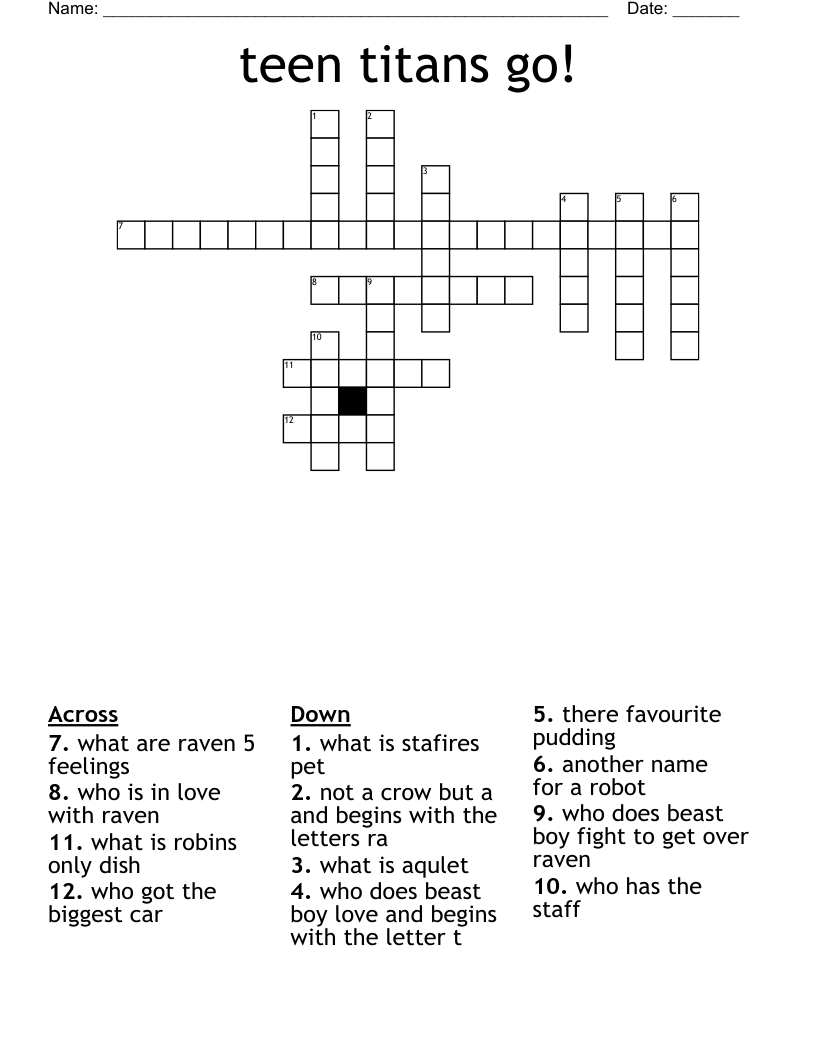 Teen Titans Go Crossword WordMint
