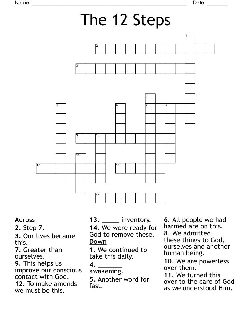 The 12 Steps Crossword WordMint The 12 Steps Crossword WordMint