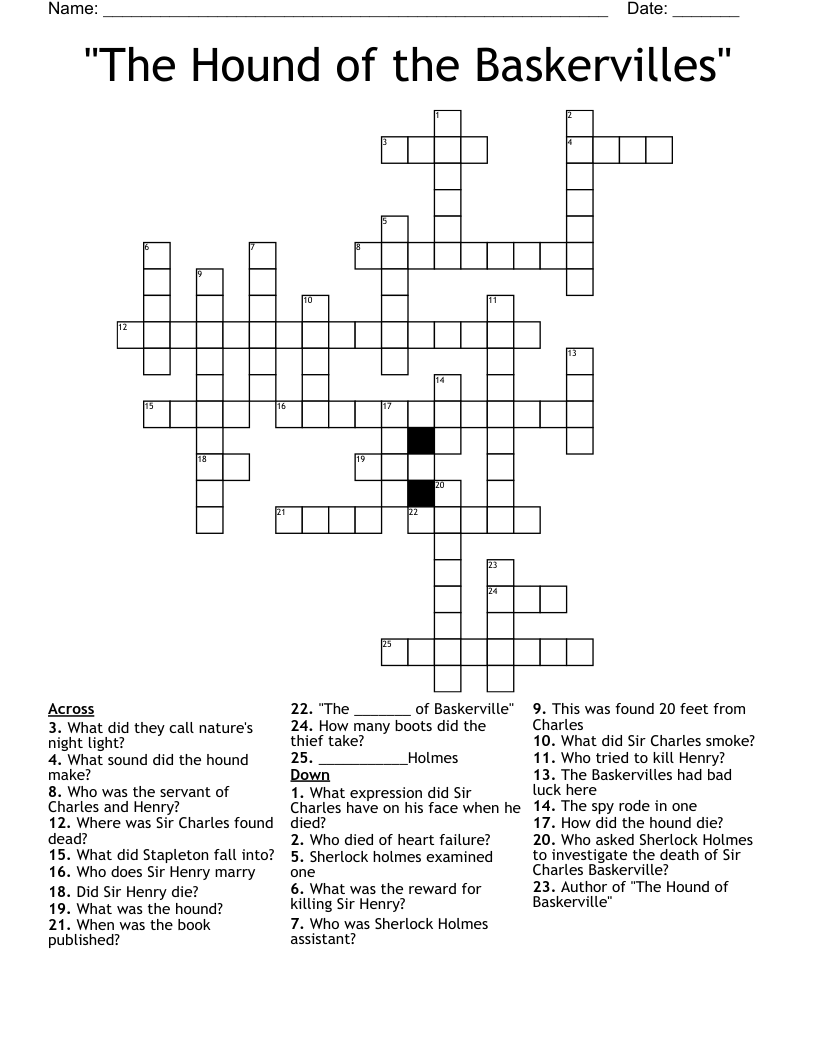 The Hound Of The Baskervilles Crossword WordMint