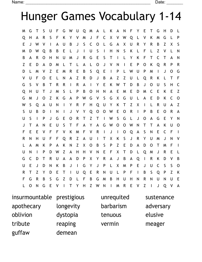 The Hunger Games Vocabulary Ch 1 5 Word Search WordMint