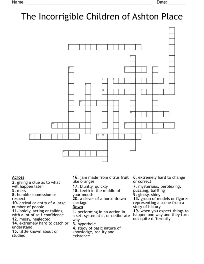 The Incorrigible Children Of Ashton Place Crossword WordMint