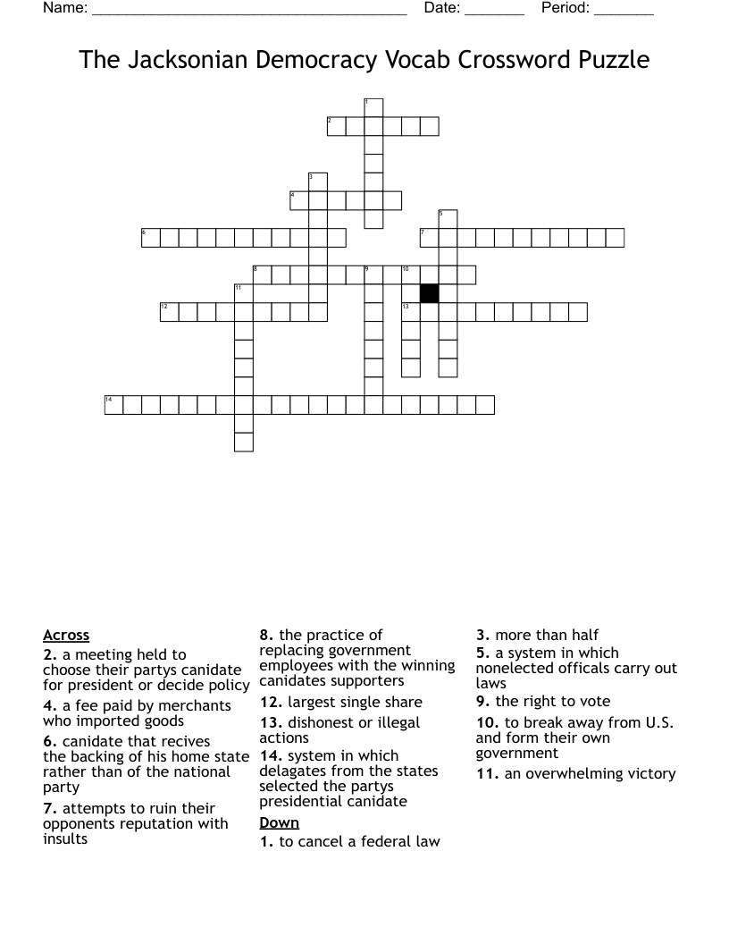 The Jacksonian Democracy Vocab Crossword Puzzle WordMint