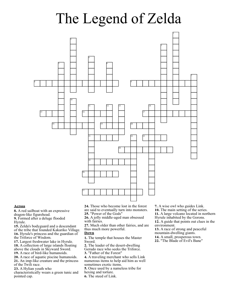 The Legend Of Zelda Crossword WordMint