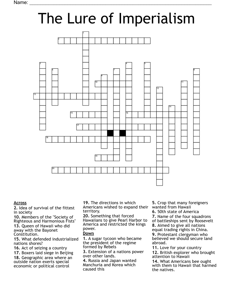 The Lure Of Imperialism Crossword WordMint