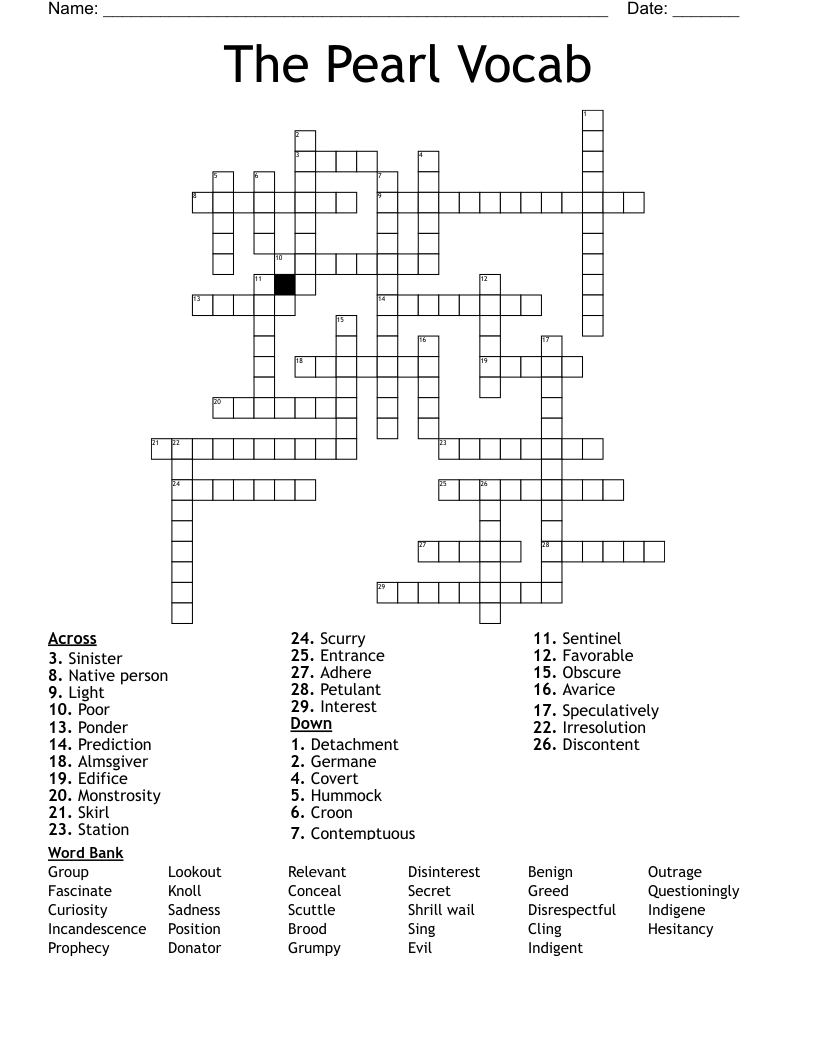 The Pearl Vocabulary Worksheet WordMint The Pearl Vocabulary Worksheet WordMint