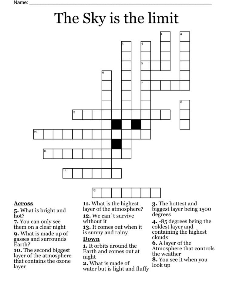 The Sky Is The Limit Crossword WordMint