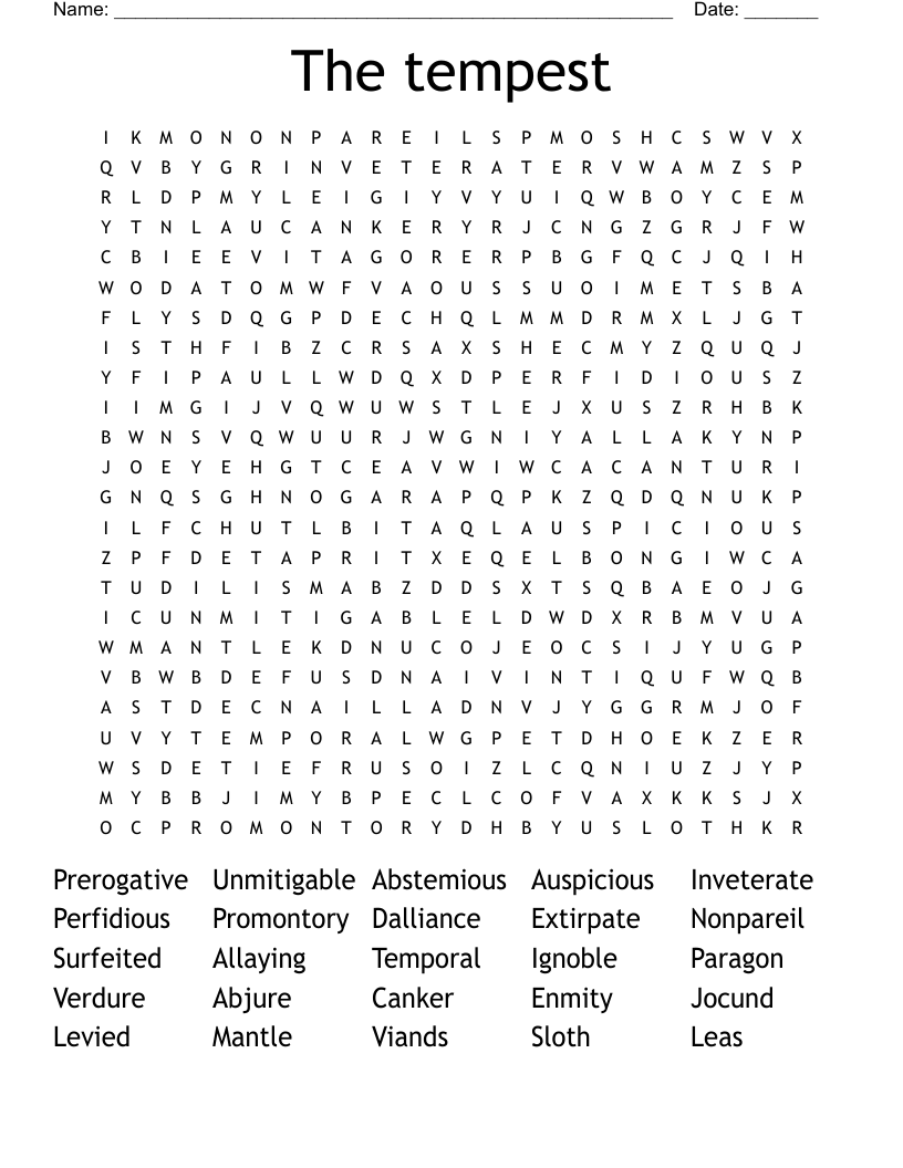 The Tempest Word Search WordMint