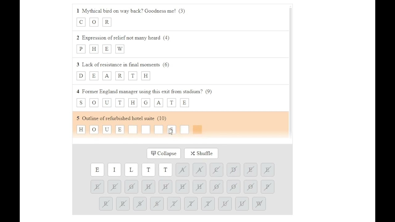 mythical bird crossword