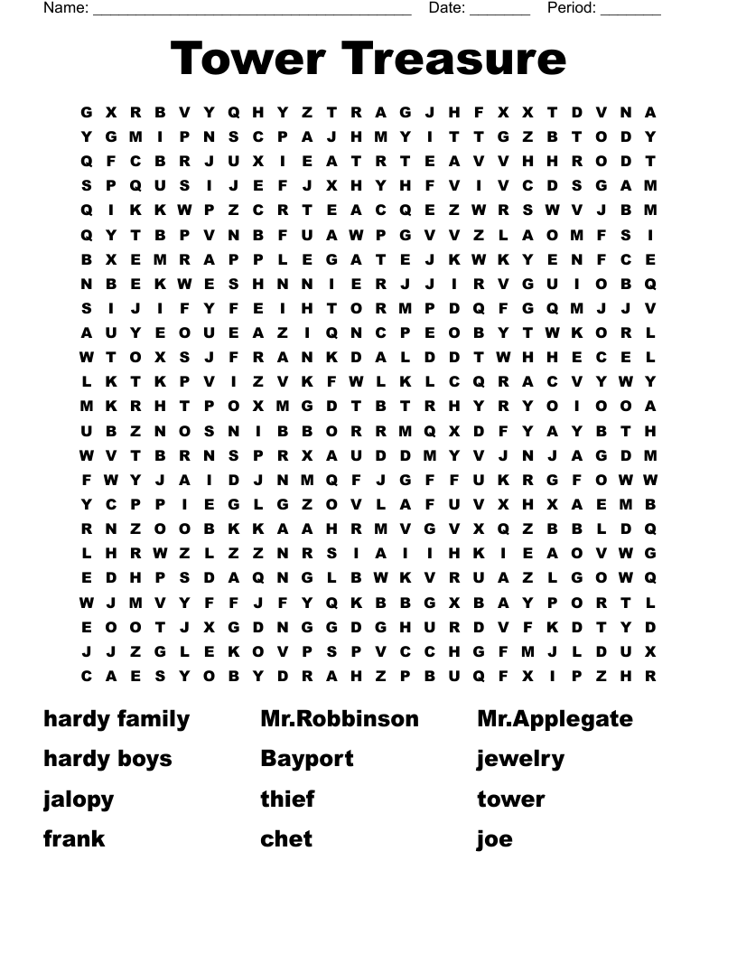 Tower Treasure Word Search WordMint