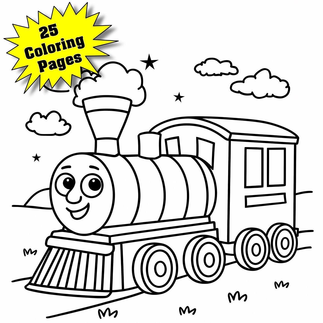 Trains Printable 25 Coloring Pages Trains Coloring Book 25 Train Coloring Pages Instant Download Choo Choo Train Printable PDF File Etsy