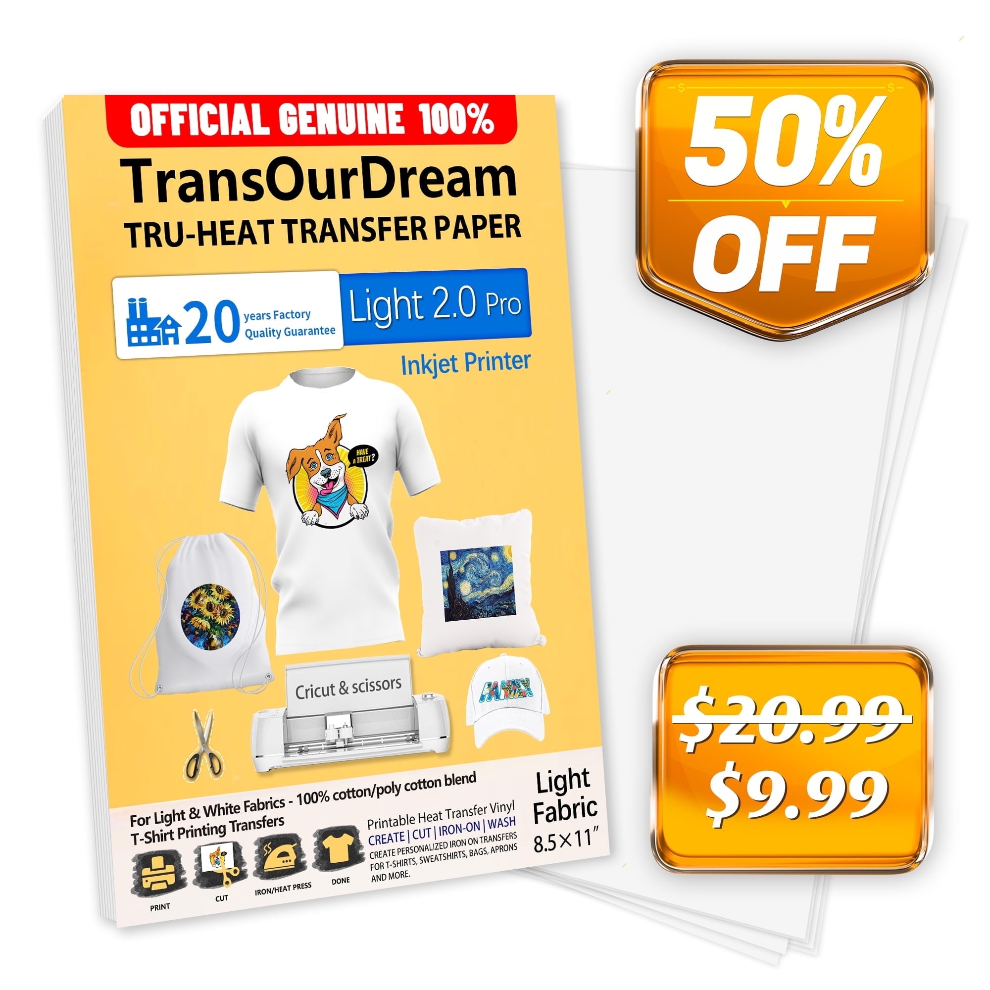 TransOurDream Light T Shirt Transfer Paper 8 5x11 15 Sheets Inkjet Printable HTV For Fabrics Walmart Business Supplies