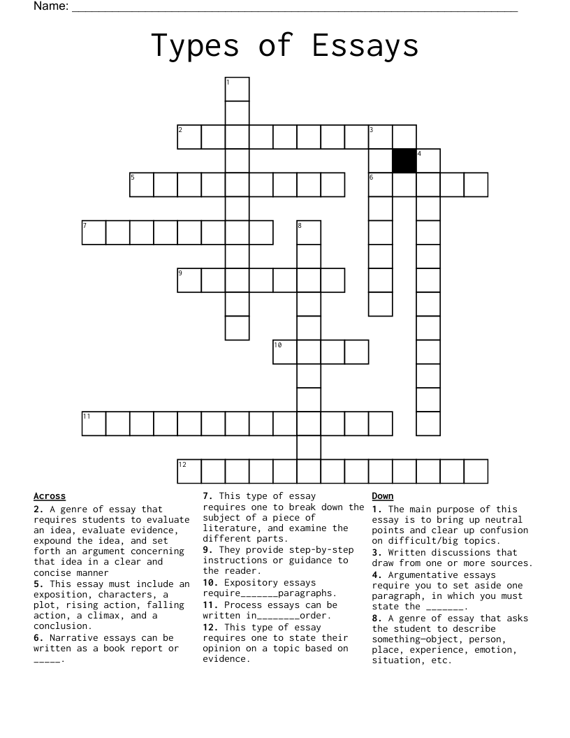 Types Of Essays Crossword WordMint