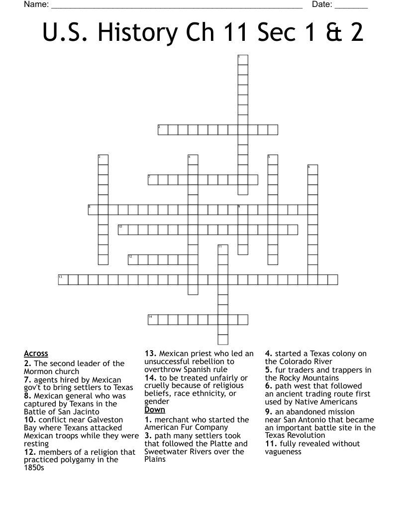 U S History Ch 11 Sec 1 2 Crossword WordMint