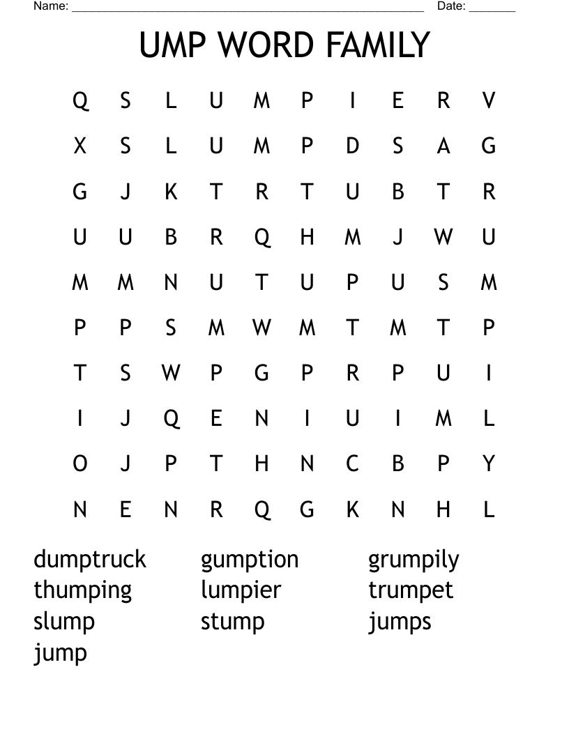 UMP WORD FAMILY Word Search WordMint
