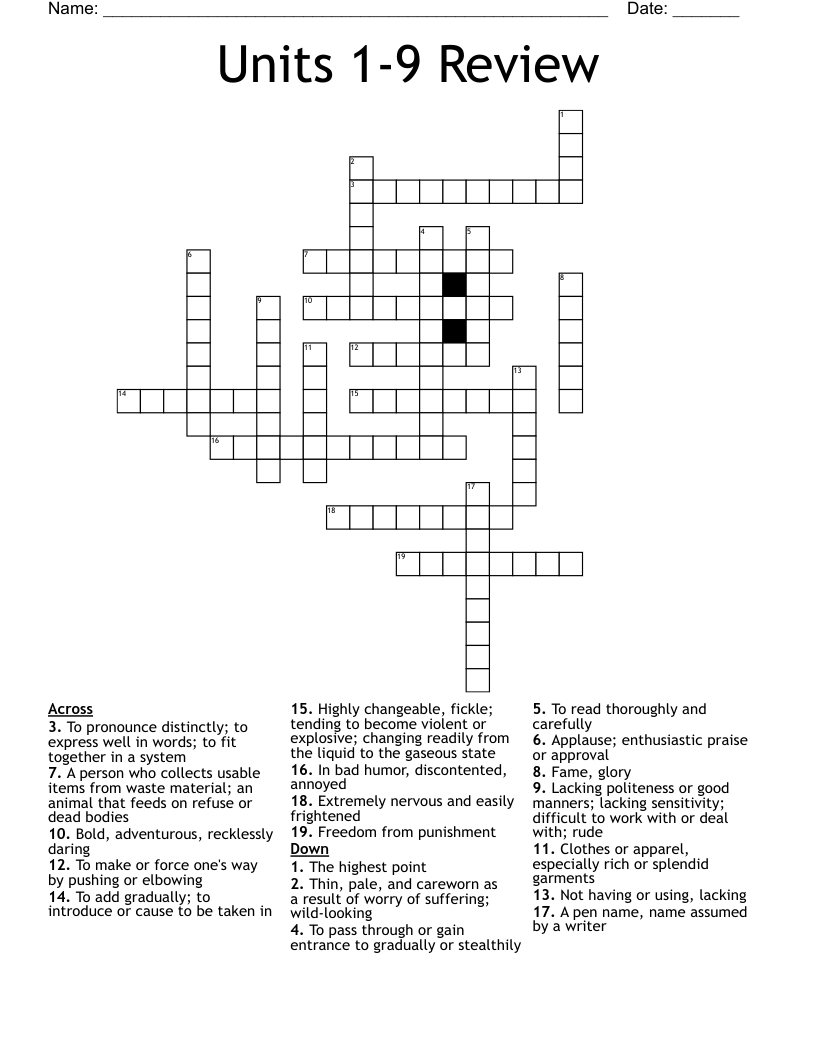 Units 1 9 Review Crossword WordMint Units 1 9 Review Crossword WordMint