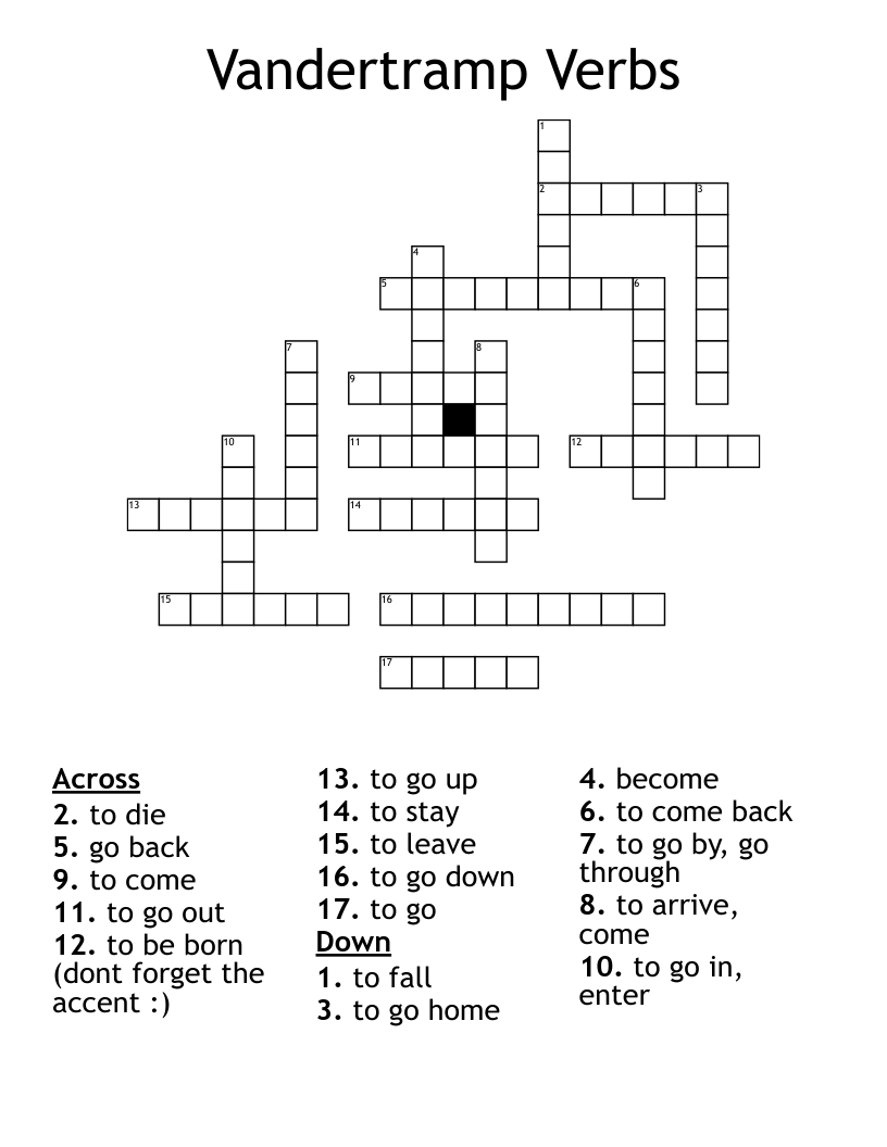 Vandertramp Verbs Crossword WordMint