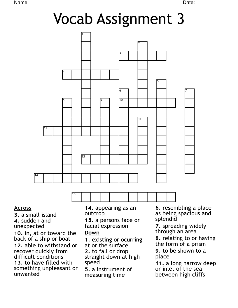 Vocab Assignment 3 Crossword WordMint