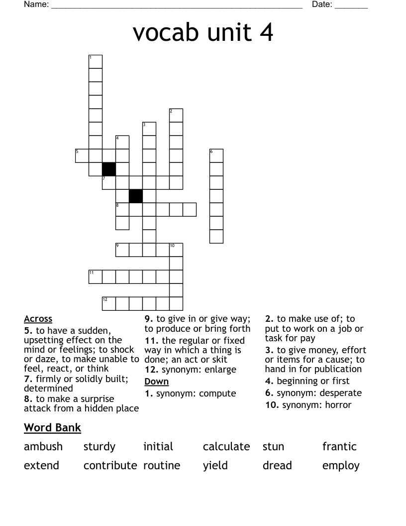 Vocab Unit 4 Crossword WordMint Vocab Unit 4 Crossword WordMint