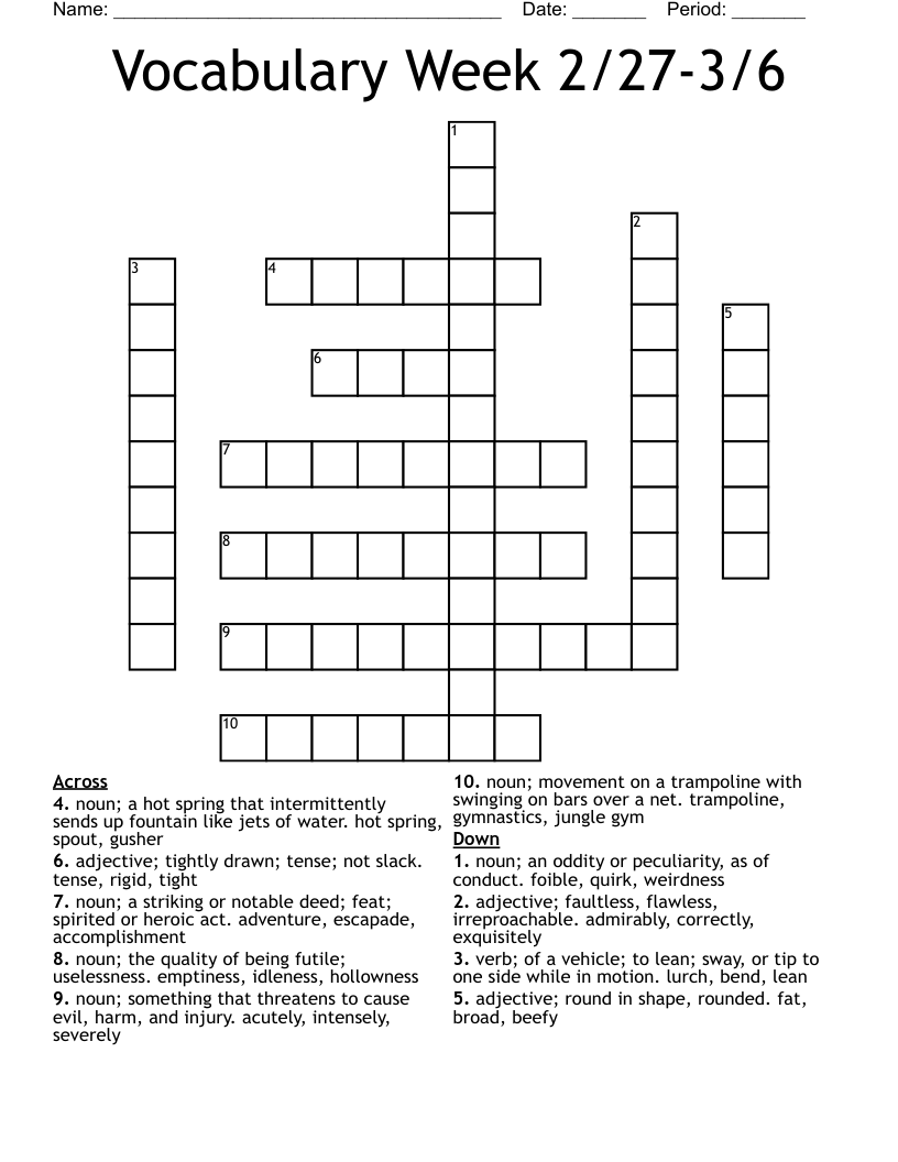 Vocabulary Week 2 27 3 6 Crossword WordMint Vocabulary Week 2 27 3 6 Crossword WordMint