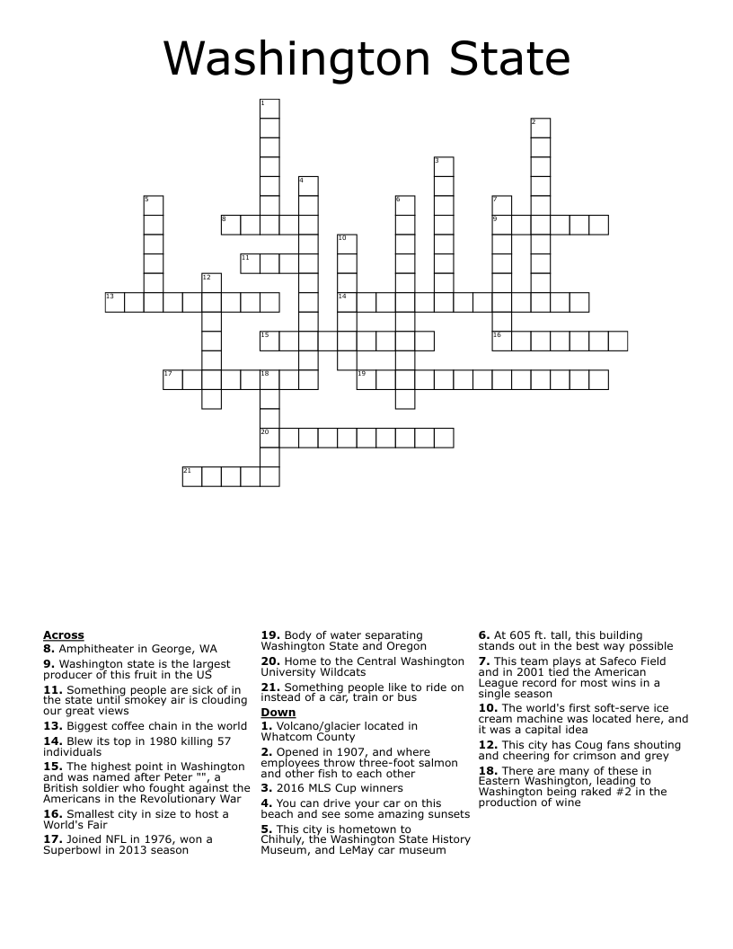 Washington State Crossword WordMint Washington State Crossword WordMint