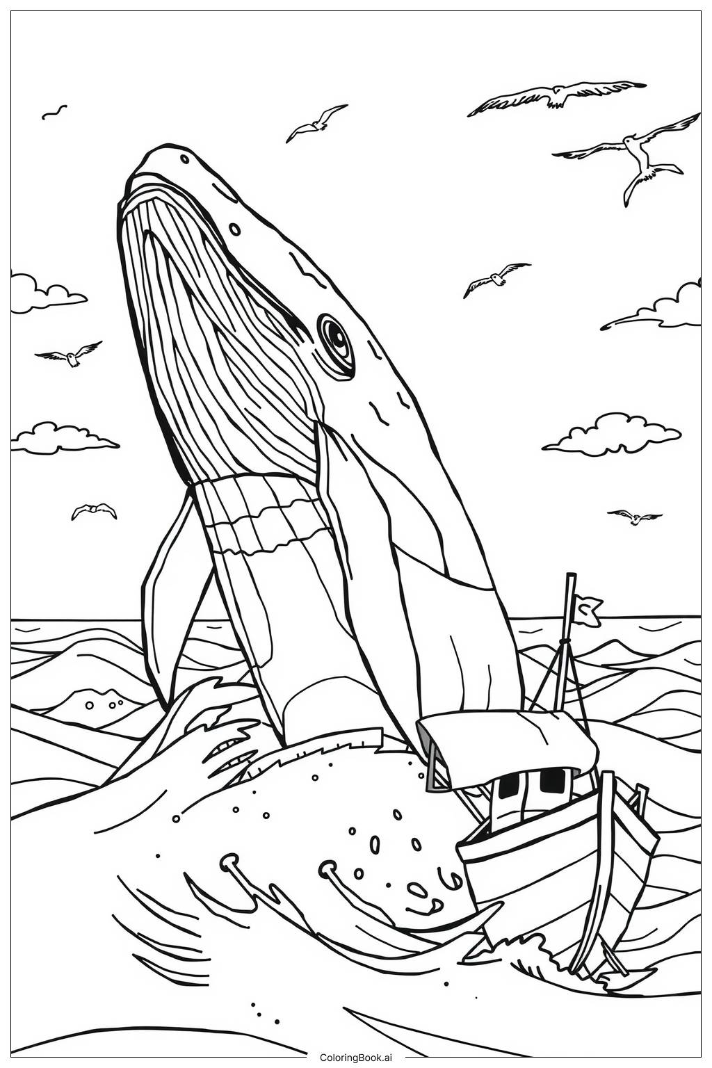 Whale Breaching Near A Boat 2 Coloring Page Free PDF PNG Printable Whale Breaching Near A Boat 2 Coloring Page Free PDF PNG Printable
