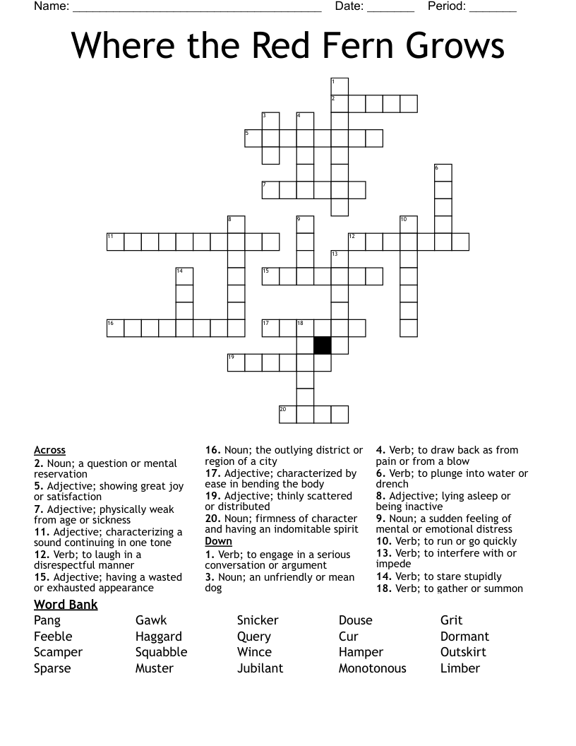 Where The Red Fern Grows Crossword WordMint