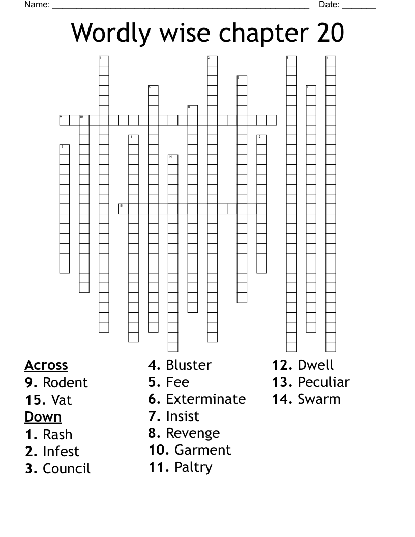 Wordly Wise Chapter 20 Crossword WordMint