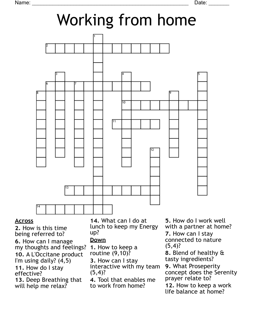 Working From Home Crossword WordMint