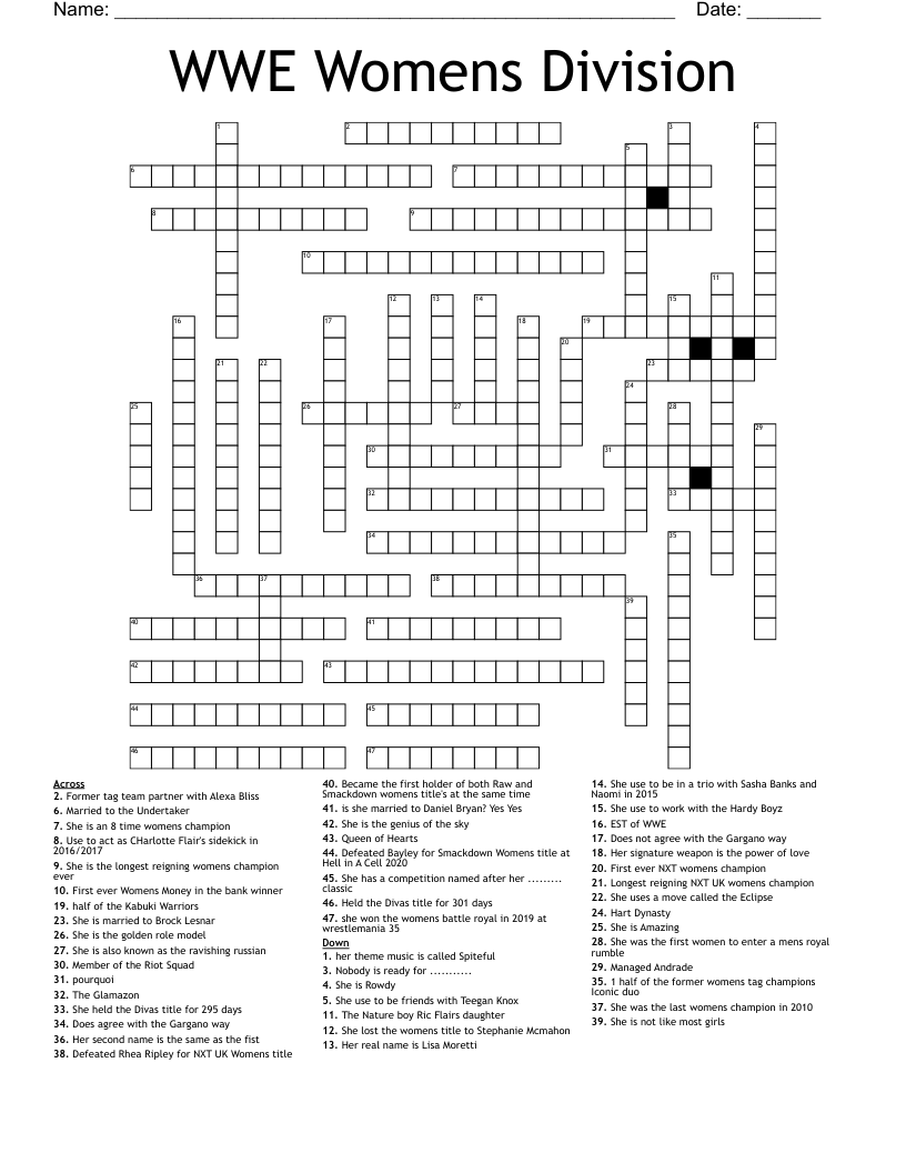 WWE Womens Division Crossword WordMint WWE Womens Division Crossword WordMint