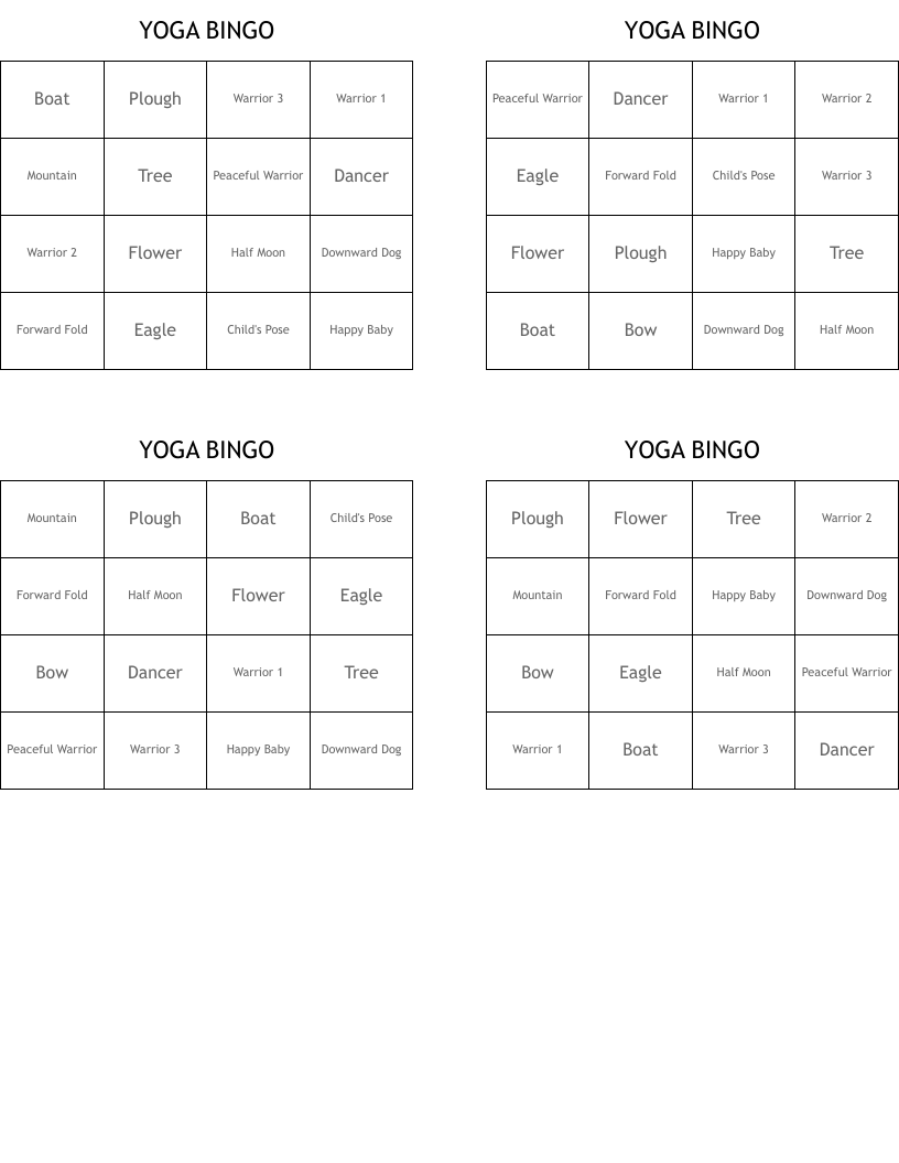 YOGA BINGO WordMint