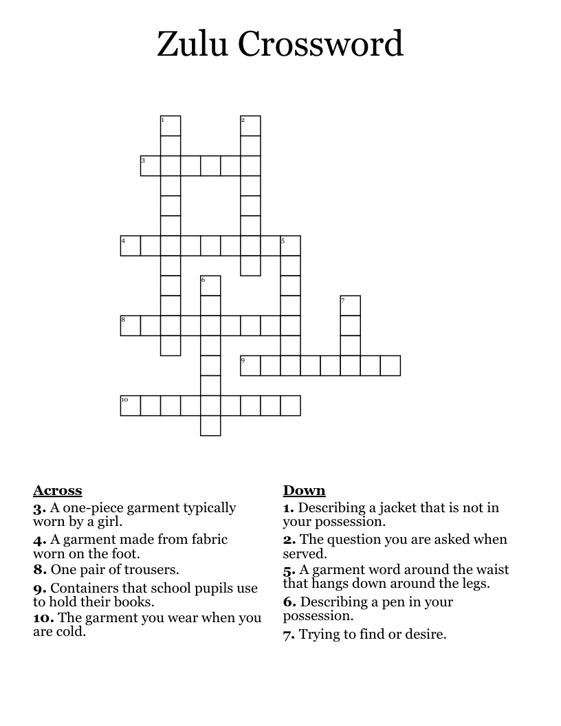 Zulu Crossword WordMint Zulu Crossword WordMint