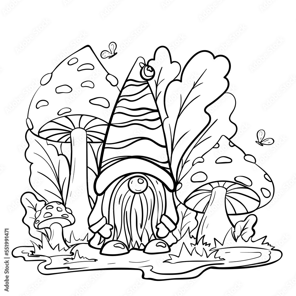 Garden Gnome Coloring Page Outline Cute Fairytale Character Is Standing Surrounded By Fly agaric Mushrooms And Herbs Line Art Freehand Drawing Coloring Book Sheet One Line Drawing Stock Vector Adobe Stock Garden Gnome Coloring Page Outline Cute Fairytale Character Is Standing Surrounded By Fly agaric Mushrooms And Herbs Line Art Freehand Drawing Coloring Book Sheet One Line Drawing Stock Vector Adobe Stock